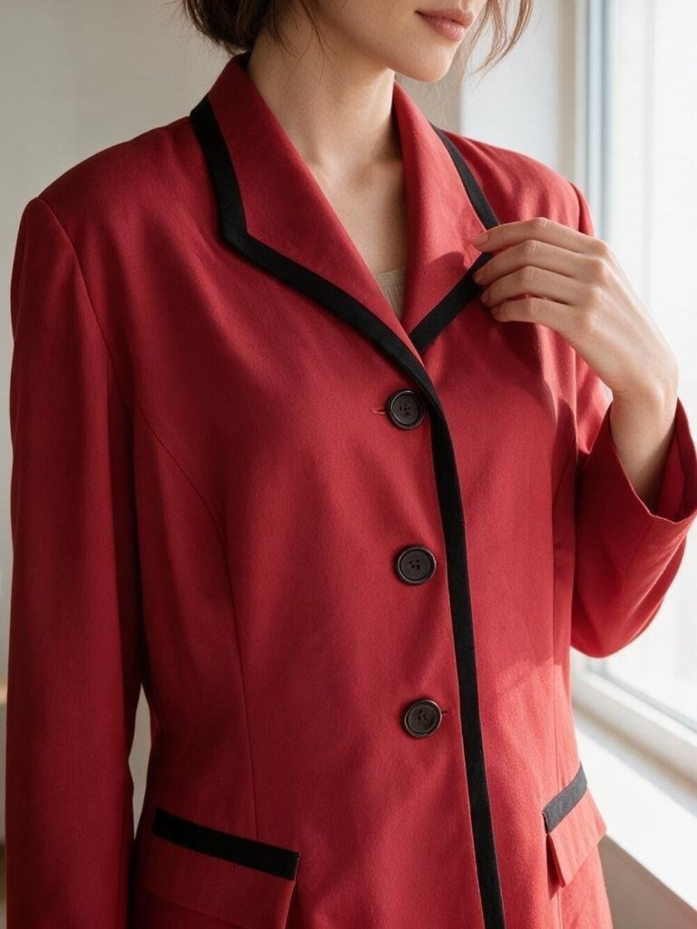 Danny & Nicole Blazer Womens 16 Red Black Trim Career Jacket